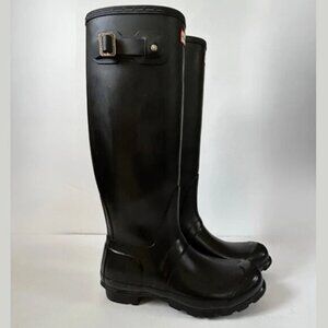 Hunter Women’s Original Tall Black Matte Buckle Rain Waterproof Boots Size 8
